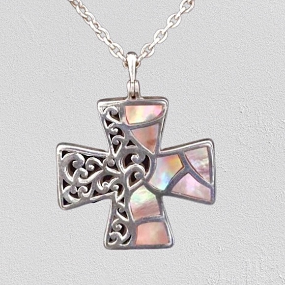 LOIS HILL Abalone Mosaic Inlay Yin Yang Baltic Cross & Sterling Silver Necklace - Picture 1 of 10